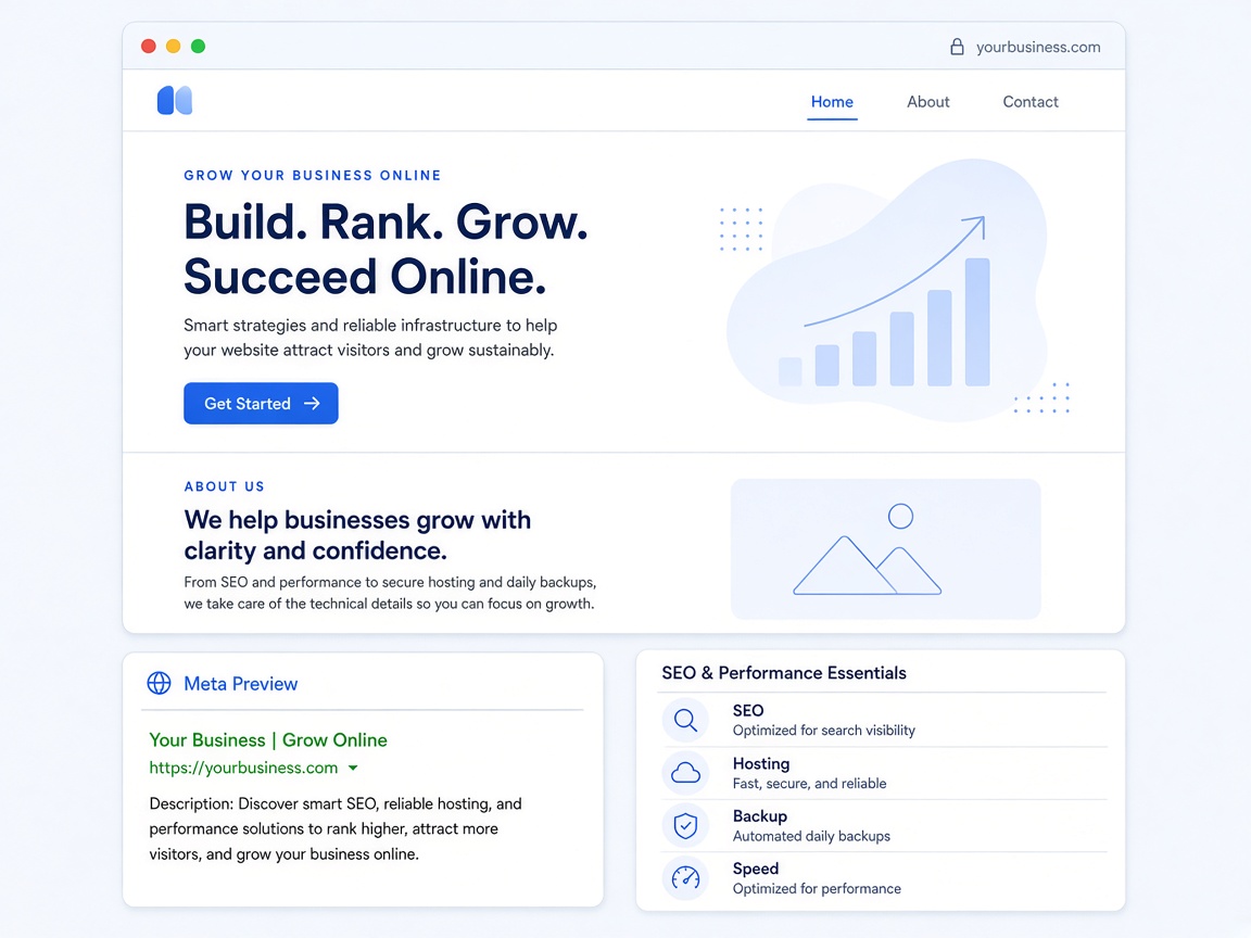Clean SEO-ready free website preview with growth checklist