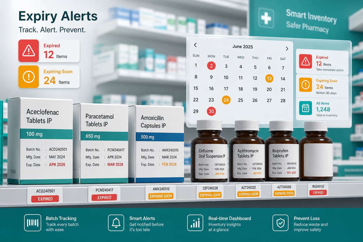 Pharmacy batch and expiry tracking with alerts